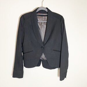 Comptoir Des Cotonniers black single button fitted wool blend long sleeve blazer